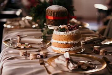 Canvas Print - Festive table setting with Christmas pastry