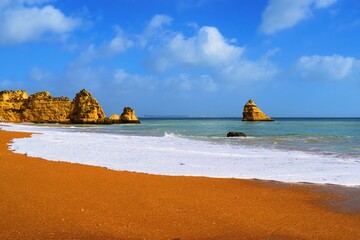 landscape of  Praia da Dona Ana beach located in Lagos in the Algarve region in southern Portugal on the Atlantic Ocean