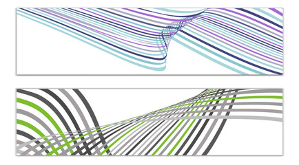 Wavy lines or ribbons. Set of 2 covers. Multicolored striped. Creative unusual background with abstract wave lines for creating a trendy banner, poster. vector eps