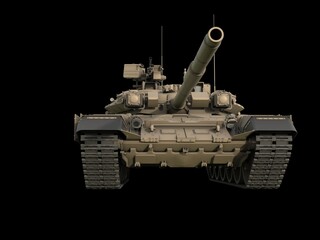 Powerfull military tank - desert sand color - low angle front view