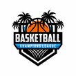 basketball logo design, sports logo, summer logo sport for design poster, logo, emblem, label, banner, icon. Basketball template on isolated background. Vector illustration