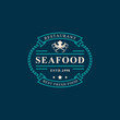 © free - Vintage Retro Badge Seafood Fish Market and Restaurant Emblem Template Silhouettes Typography Logo Design