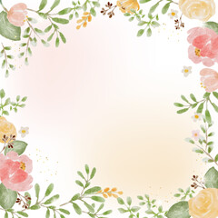 Sticker - loose watercolor colorful roses and  wild flowers bouquet with gold glitter frame banner background