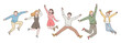 Young people are jumping happily. dynamic character. outline simple vector illustration.