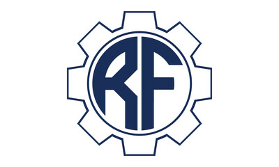 RF two letter monogram type mechanical | industrial | engineering  creative initials letter with gear icon logo design vector template.