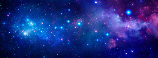Wall Mural - a bright blue-pink nebula with the brilliance of stars in space