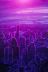 Wall Mural - Metaverse city and cyberpunk concept.Cyberpunk Night View.Cityscape on with bright and glowing neon lights.