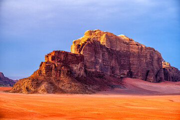 Extraordinary mountain desert landscape, Wadi Rum Protected Area, Jordan.