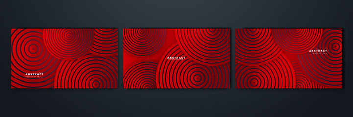 Wall Mural - abstract red vector background with stripes dots circles waves