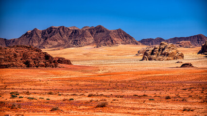 Wall Mural - Extraordinary mountain desert landscape, Wadi Rum Protected Area, Jordan.