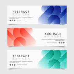 Wall Mural - Abstract modern minimal banner template set. Horizontal website header cover for advertisement with dynamic geometric shapes and vibrant gradient color. EPS10 illustration vector.
