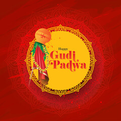 Wall Mural - Happy Gudi Padwa Festival Greeting Background Template Vector Illustration