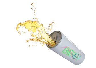 Wall Mural - Can of energy drink with splashes on white background