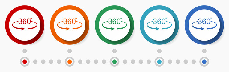 Aufkleber - Panorama, presentation concept vector icon set, flat design colorful buttons, infographic template in 5 color options