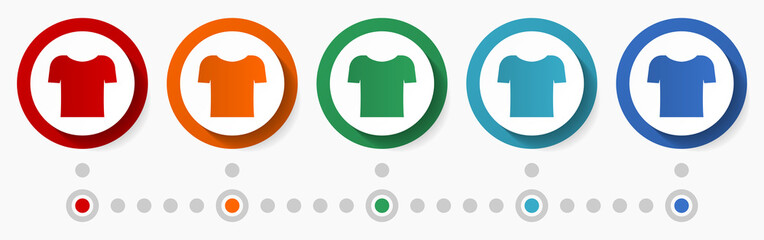 Aufkleber - Clothes, clothing concept vector icon set, flat design colorful buttons, infographic template in 5 color options