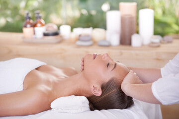 Sticker - This is perfect relaxation. A young woman on a massage table in a spa.