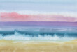 Abstract watercolor background. Landscape with sea coast, waves, surf. Seascape painted in watercolor.
