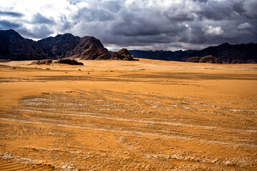 Wall Mural - Extraordinary mountain desert landscape, Wadi Rum Protected Area, Jordan.