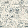 Sailboat and yachting elements  collage with nautical map background marine vector seamless pattern