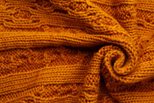 Beautiful Orange Knitted Fabric As Background, Top View