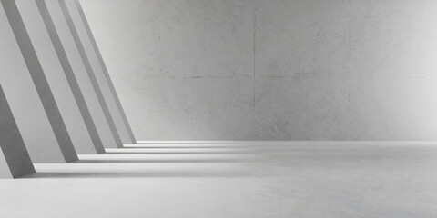 Fototapete - 3d render of empty concrete room with shadow on the wall,	Contemporary architecture design.
