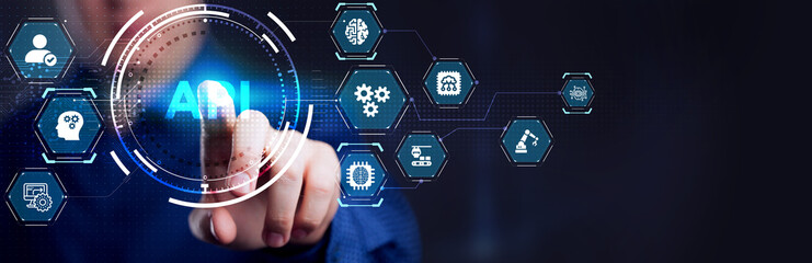 API - Application Programming Interface. Software development tool. Business, modern technology, internet and networking concept.