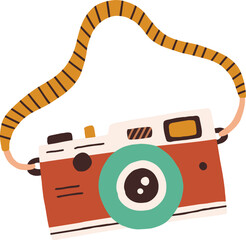 retro film photo camera with strap cartoon illustration