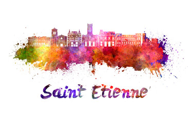 Wall Mural - Saint Etienne skyline in watercolor