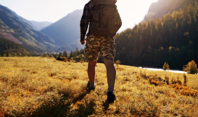 Wall Mural - hiker person walking in the countryside