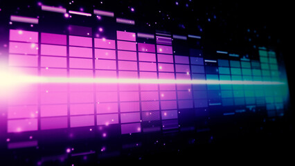 Wall Mural - Sound equalizer. Wave pattern of music sounds element on monitor screen. Digital equalizer. Modern song equalisers dark background. Colorful waveform of musical soundtrack. Music equalizers display. 