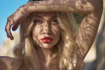 Poster - Portrait of a model with a pattern on her face.