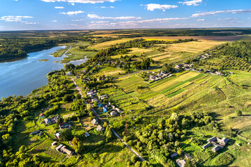 Wall Mural - Aerial landscape of the Russian Chernozemye. Nizhnyaya Vablya village, Kursk region, close to the Russia - Ukraine border