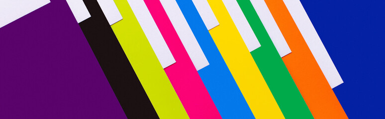 Poster - geometric background with bright multicolored stripes, banner.