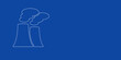 © Alexey - A large white outline industrial pollution symbol on the left. Designed as thin white lines. Vector illustration on blue background