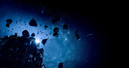 Wall Mural - image of outer space with asteroids . mixed media
