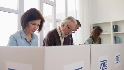 Wall Mural - Citizens voting at polling place, people casting votes on ballots, elections day