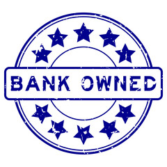 Canvas Print - Grunge blue bank owned word with star icon round rubber seal stamp on white background