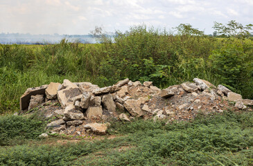 Wall Mural - The rubble of large concrete blocks, which were demolished from roads.