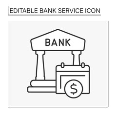  Finance line icon. Bank building. Monthly payments. Savings for future.Banking concept. Isolated vector illustration. Editable stroke