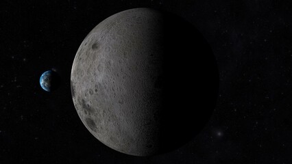 Wall Mural - Moon at Last Quarter , view from the dark side of the moon 3d illustration