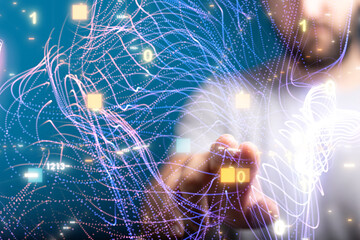 Concept of internet network. double exposure