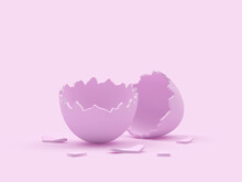 Empty Broken Eggshell On A Pastel Pink Background.3D Illustration 