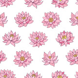Fototapeta Panele - Seamless vector pattern of lotuses. Decoration print for wrapping, wallpaper, fabric, textile.	