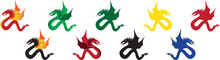 Winged Dragons Or Sea Monsters - Set Of Vector Illustrations In A Variety Of Colours