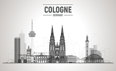 Wall Mural - Cologne ( Germany ) city silhouette skyline with panorama on white background. Vector Illustration. Business travel and tourism concept with old buildings. Image for presentation, banner, web site.