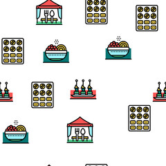 Wall Mural - Catering Food Service Vector Seamless Pattern Thin Line Illustration