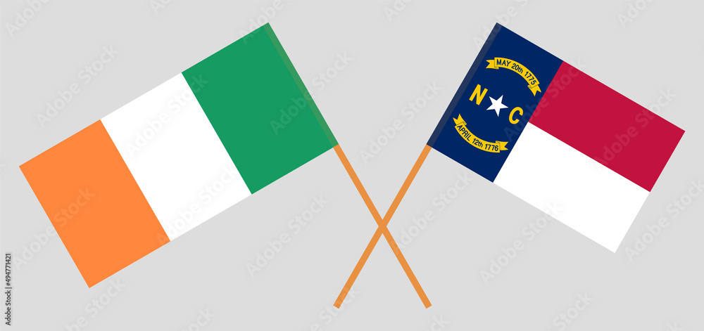 Flags of Ireland and North Carolina crossing paths.