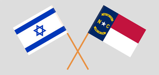 Wall Mural - Crossed flags of Israel and The State of North Carolina. Official colors. Correct proportion