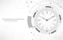 Futuristic Vector Technology Clock White Background.