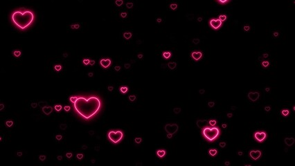 Sticker - neon red hearts glowing on dark background